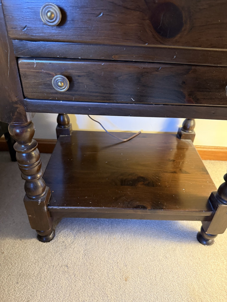 Dark wood end table with two drawers and lower shelf - image 4 of 6