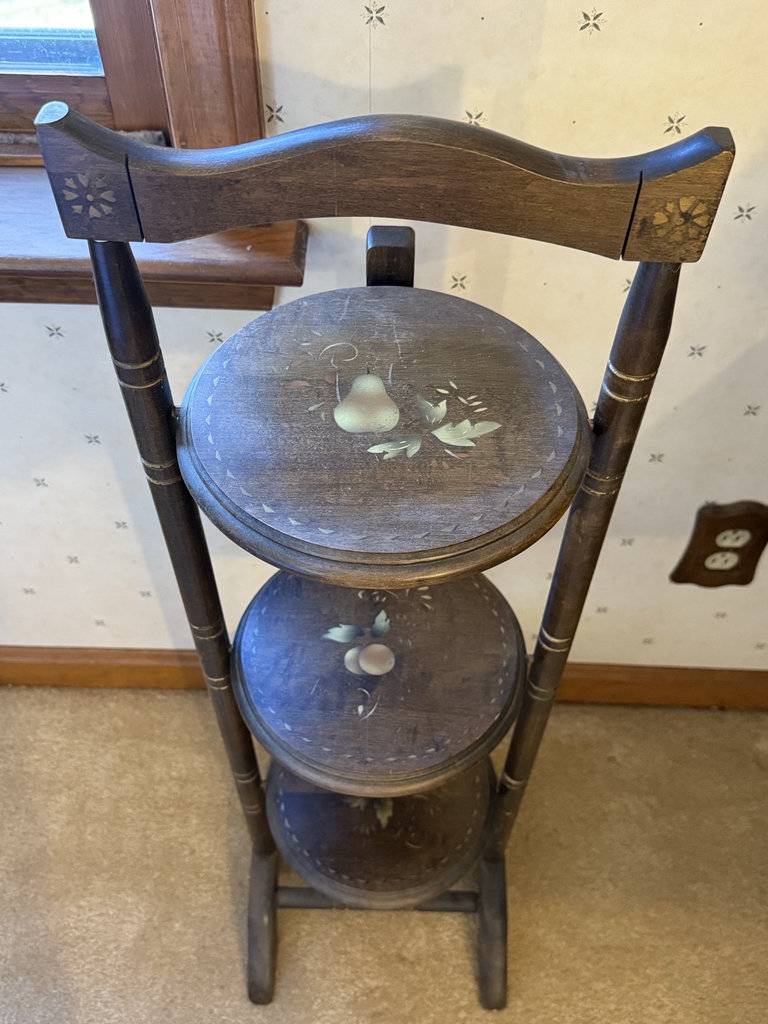 Vintage three-tier wooden stand with fruit motif - image 2 of 9