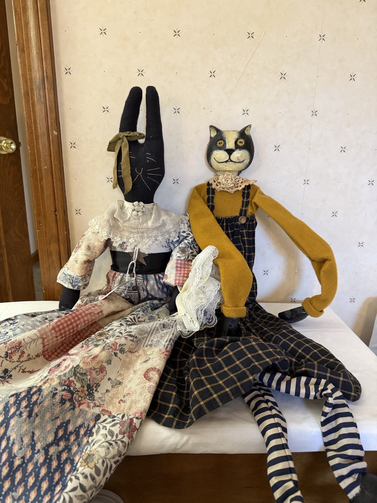 Vintage Handmade Christmas Wall Decor: Patchwork Stocking, Patchwork Quilt, and Fabric Bunny & Cat Dolls - image 3 of 8