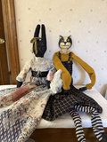 Vintage Handmade Christmas Wall Decor: Patchwork Stocking, Patchwork Quilt, and Fabric Bunny & Cat Dolls - thumbnail 3 of 8