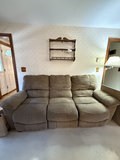 La-Z-Boy motion upholstery sofa with shelf and accessories - thumbnail 1 of 8