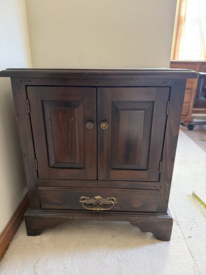 Dark wooden cabinet with double doors and bottom drawer - Image 1 of 6