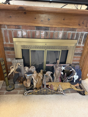 Vintage American decor collection with handmade fabric dolls and rustic wall hangings - Image 1 of 8