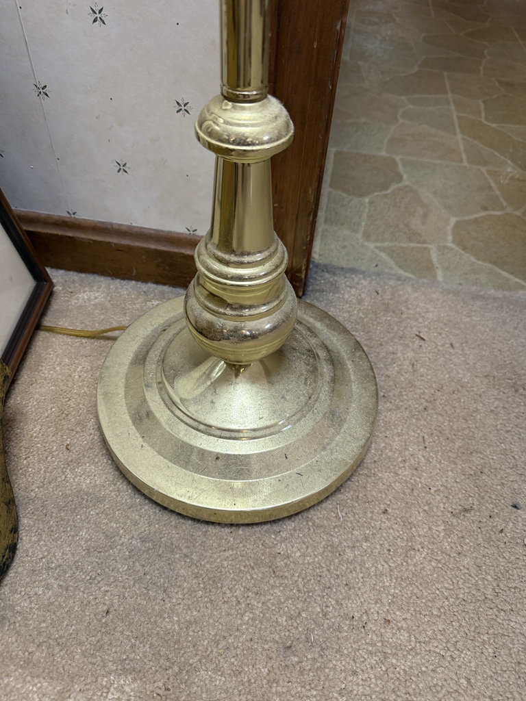 Standing brass floor lamp with pleated lampshade - image 4 of 6