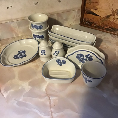 Blue and White Ceramic Dinnerware Set with Shakers - Image 1 of 3