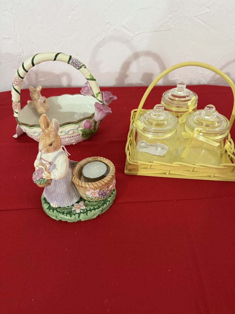 Avon Springtime Bunny Candle Holder with Floral Basket and Jar Set - image 8 of 8
