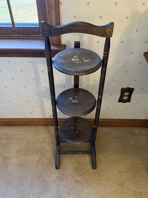 Vintage three-tier wooden stand with fruit motif - Image 1 of 9