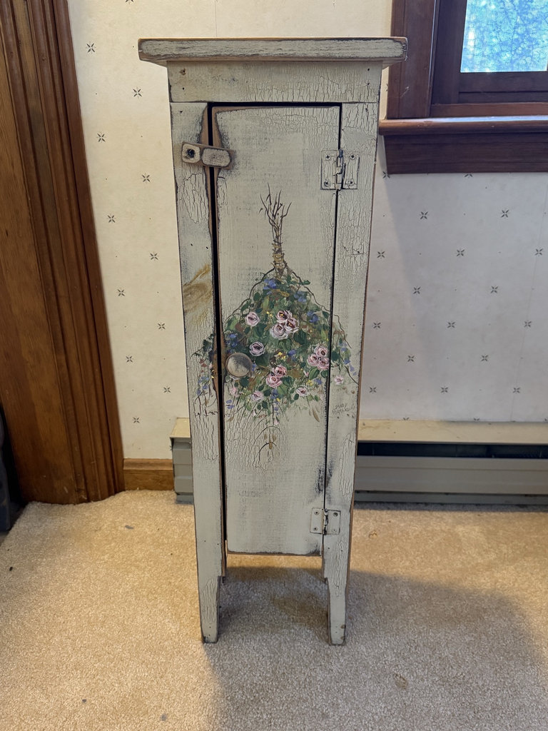 Hand-painted floral small wooden cabinet with door and shelves - image 1 of 8