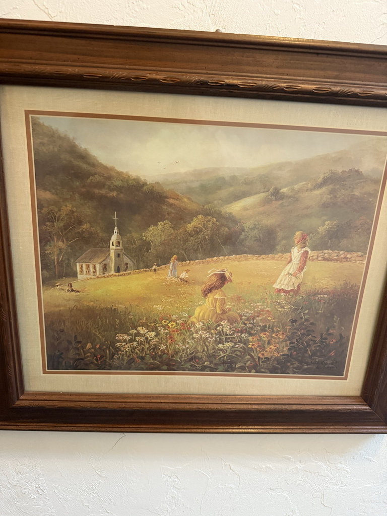 Framed artwork with handwritten note and labeled tag - image 1 of 6
