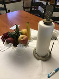 Artificial fruit in milk glass bowl and pineapple-top paper towel holder - thumbnail 1 of 3