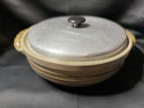 Vintage stoneware serving bowl with a metal lid - thumbnail 1 of 5