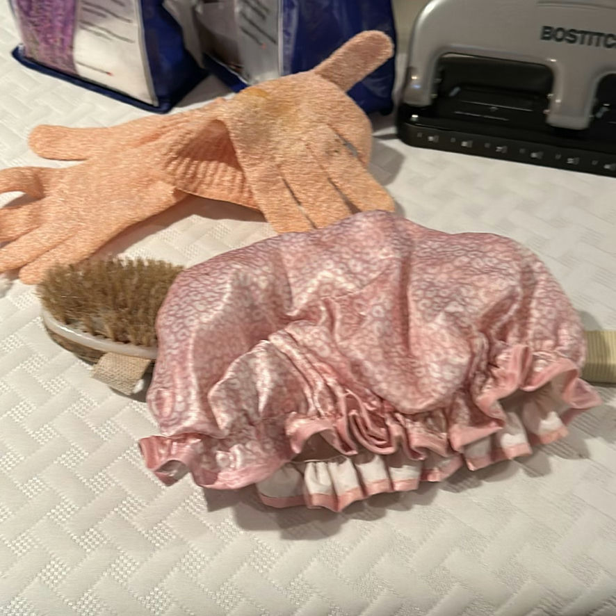 Dr Teal's Epsom Salt, Bostitch Hole Punch, Hammers, Gloves, Bath Cap, and Brush - image 4 of 7