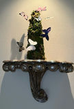 Decorative Wall Shelf with Moss Topiary and Butterfly Accents - thumbnail 1 of 8