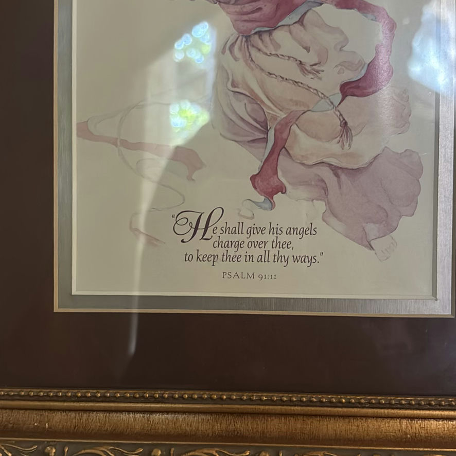 Porcelain Doll, Woven Basket, Vase, and Framed Angel Print - image 3 of 9