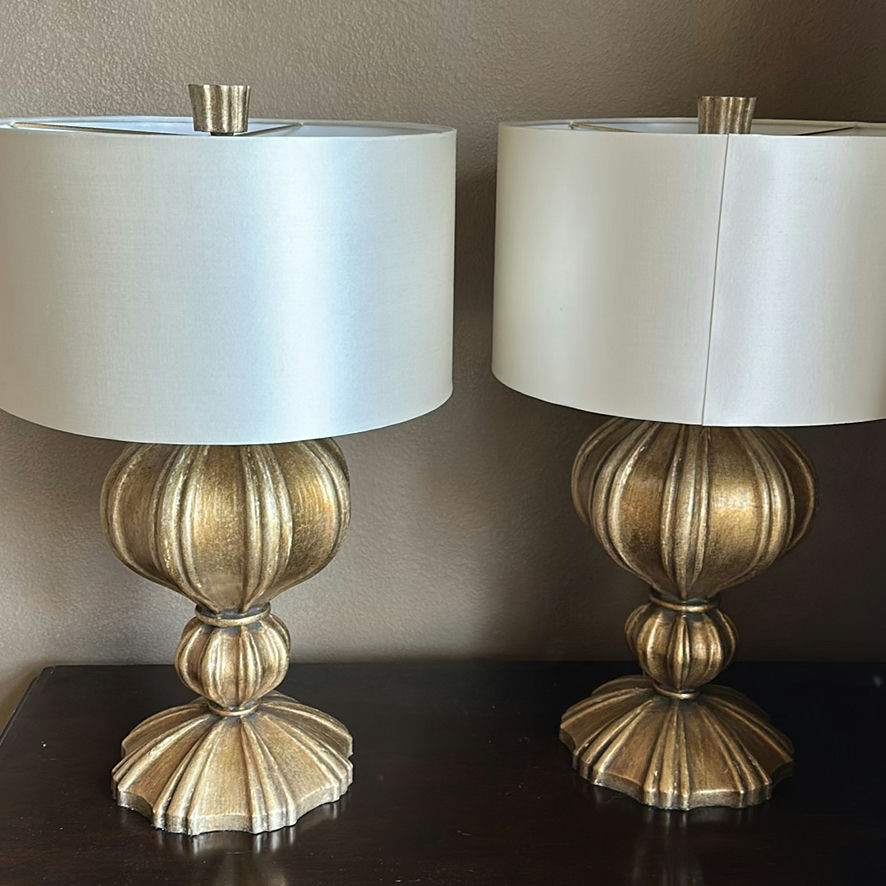 Pair of Table Lamps with White Drum Shades - image 2 of 6