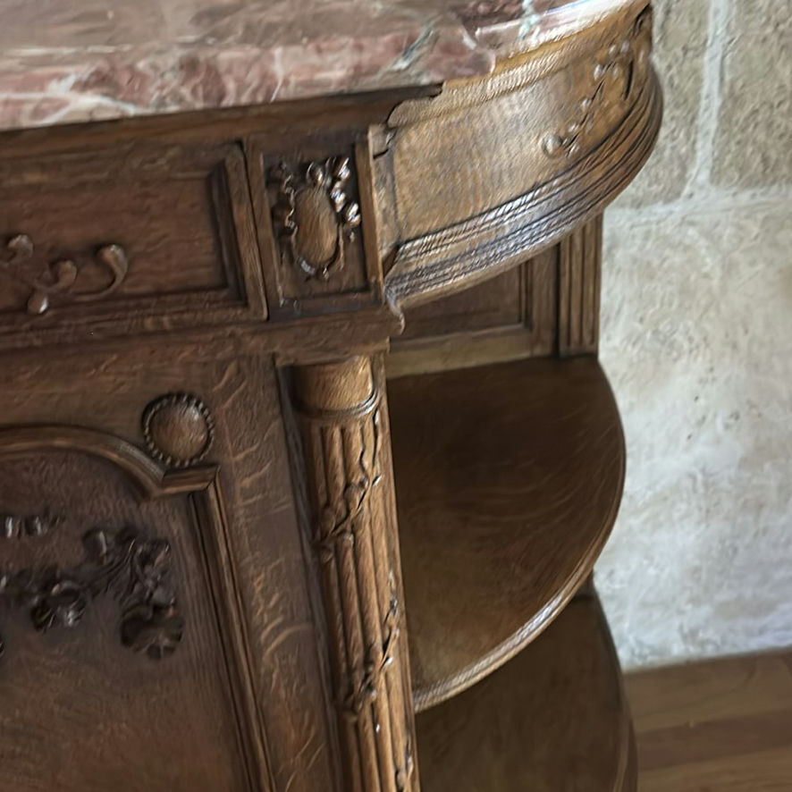 Ornate Wooden Sideboard Cabinet with Marble Top - image 6 of 10