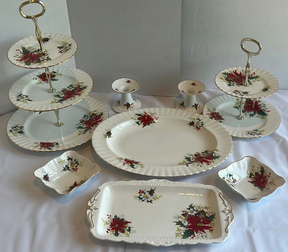 Vintage Holiday Floral Serving Platters, Tiered Stands, Bowls, and Candle Holders - image 1 of 12
