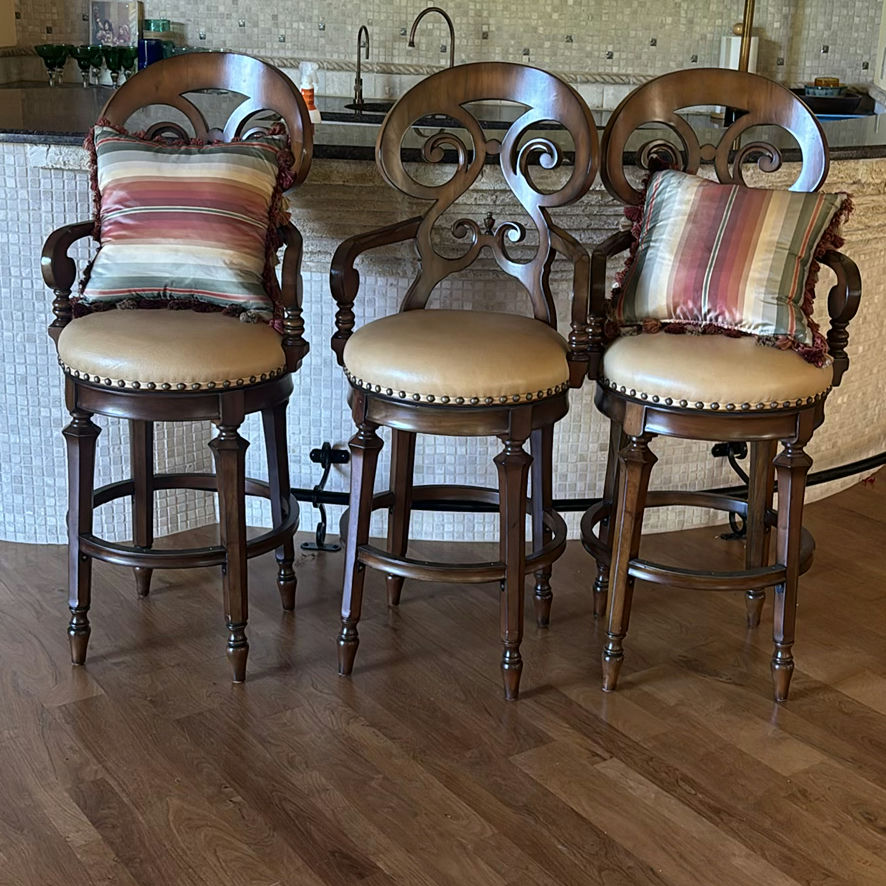 Set of Three Wooden Swivel Bar Stools - image 1 of 7