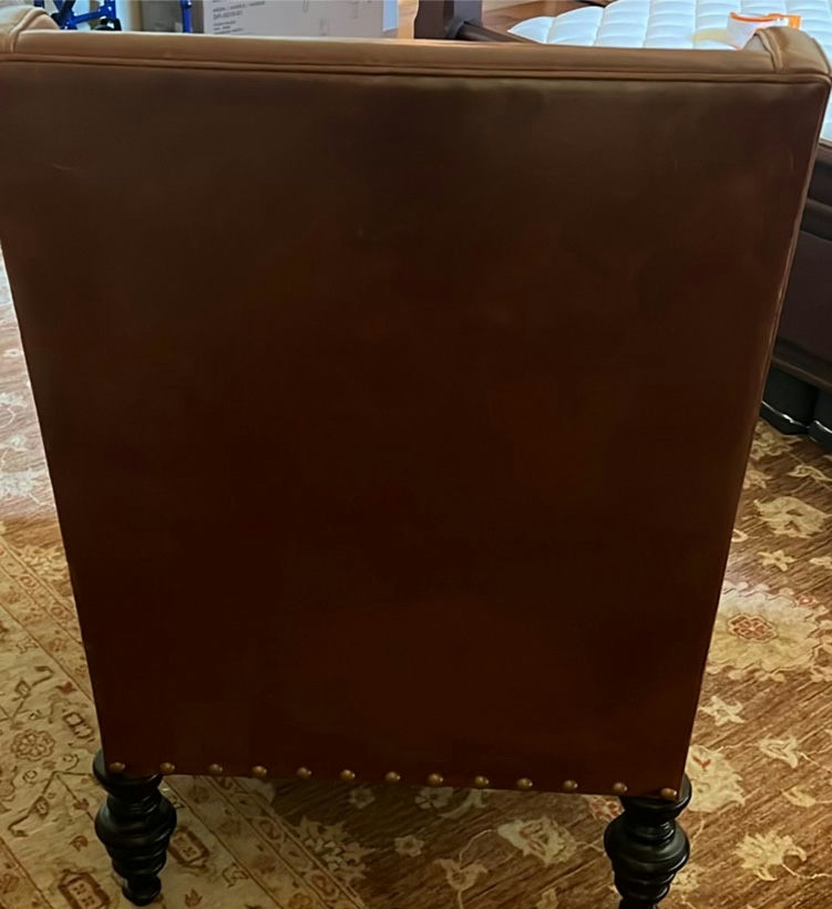 Brown Leather Wingback Armchair with Pillow - image 6 of 7
