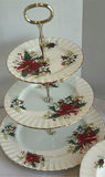 Vintage Holiday Floral Serving Platters, Tiered Stands, Bowls, and Candle Holders - thumbnail 2 of 12
