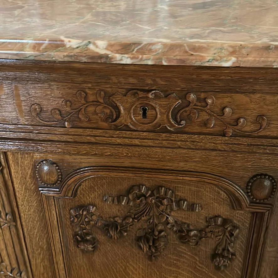 Ornate Wooden Sideboard Cabinet with Marble Top - image 5 of 10