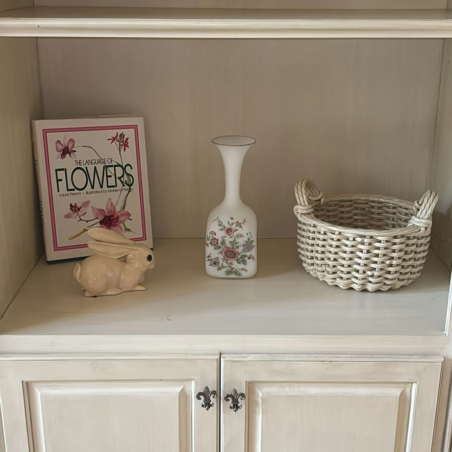 Flower Book, Ceramic Rabbit Figurine, Floral Vase, and Wicker Basket - image 1 of 4
