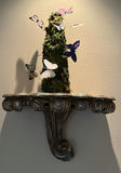 Decorative Wall Shelf with Moss Topiary and Butterfly Accents - thumbnail 2 of 8