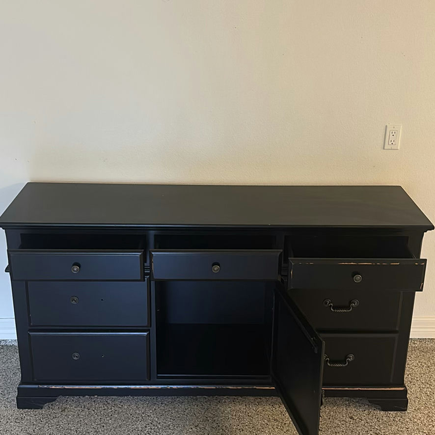 Black Sideboard Cabinet with Drawers and Door - image 2 of 7