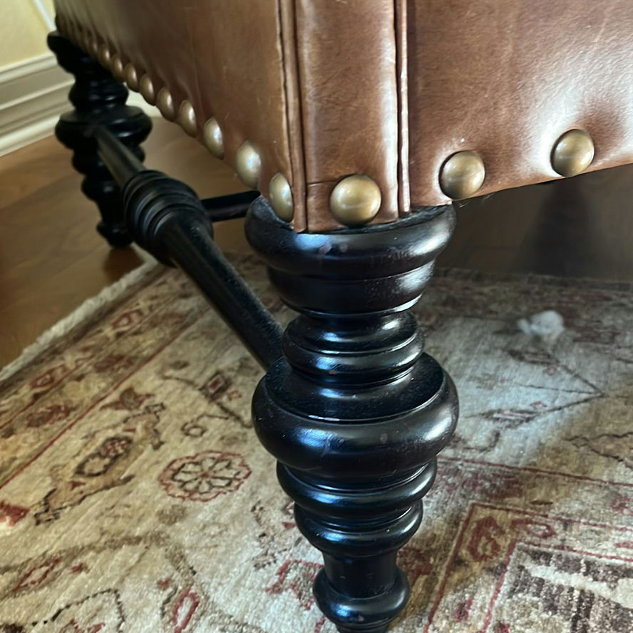 Brown Leather Wingback Armchair with Pillow - image 3 of 7