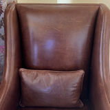 Brown Leather Wingback Armchair with Pillow - thumbnail 2 of 7
