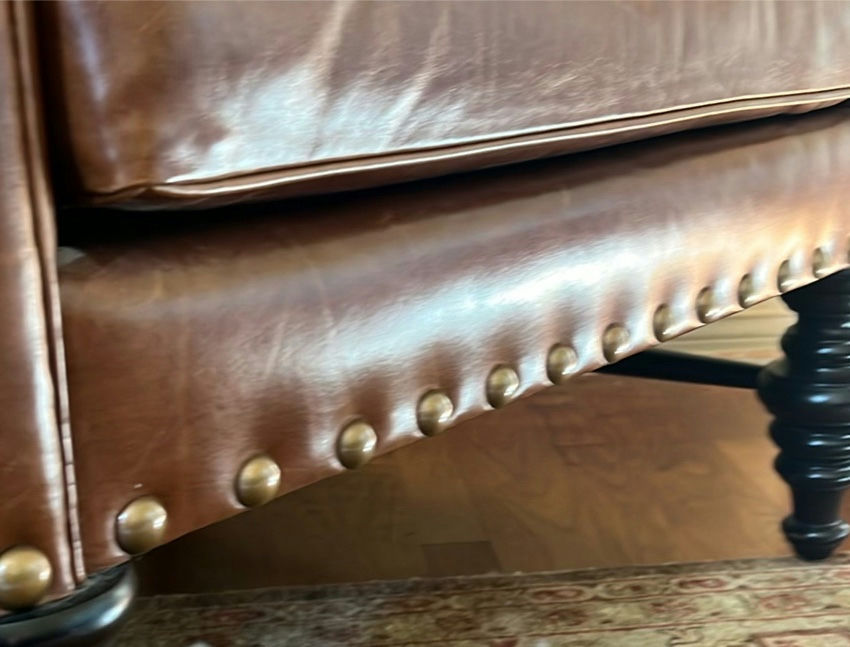 Brown Leather Wingback Armchair with Pillow - image 4 of 7