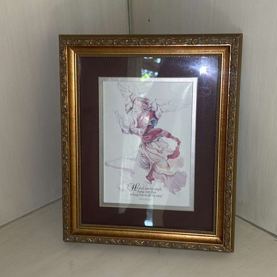 Porcelain Doll, Woven Basket, Vase, and Framed Angel Print - image 2 of 9