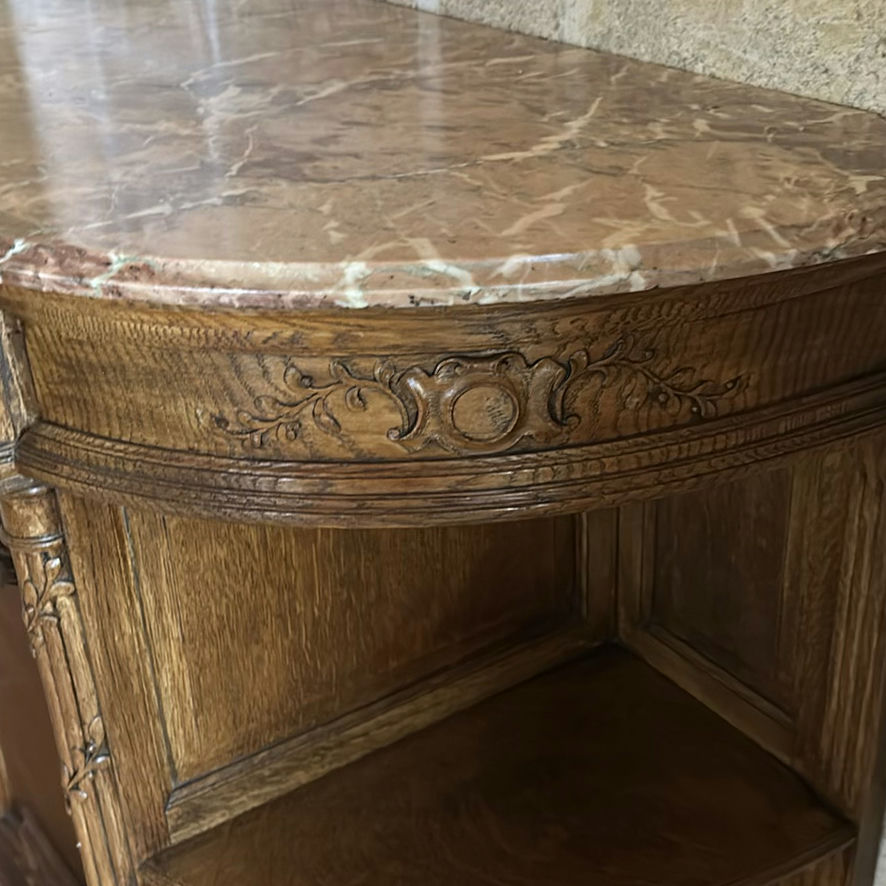Ornate Wooden Sideboard Cabinet with Marble Top - image 7 of 10