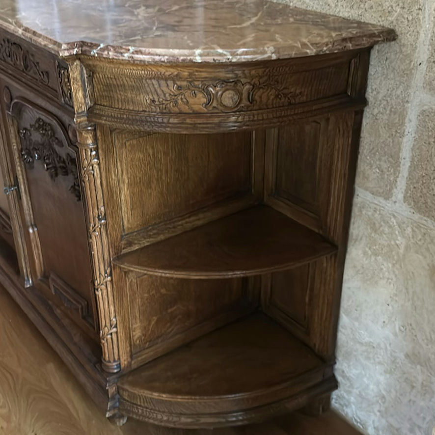 Ornate Wooden Sideboard Cabinet with Marble Top - image 8 of 10