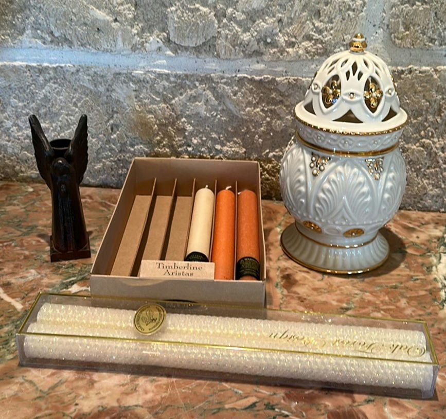 Decorative Jar, Candles, Angel Figurine, and Oak Forest Design Candle - image 1 of 5