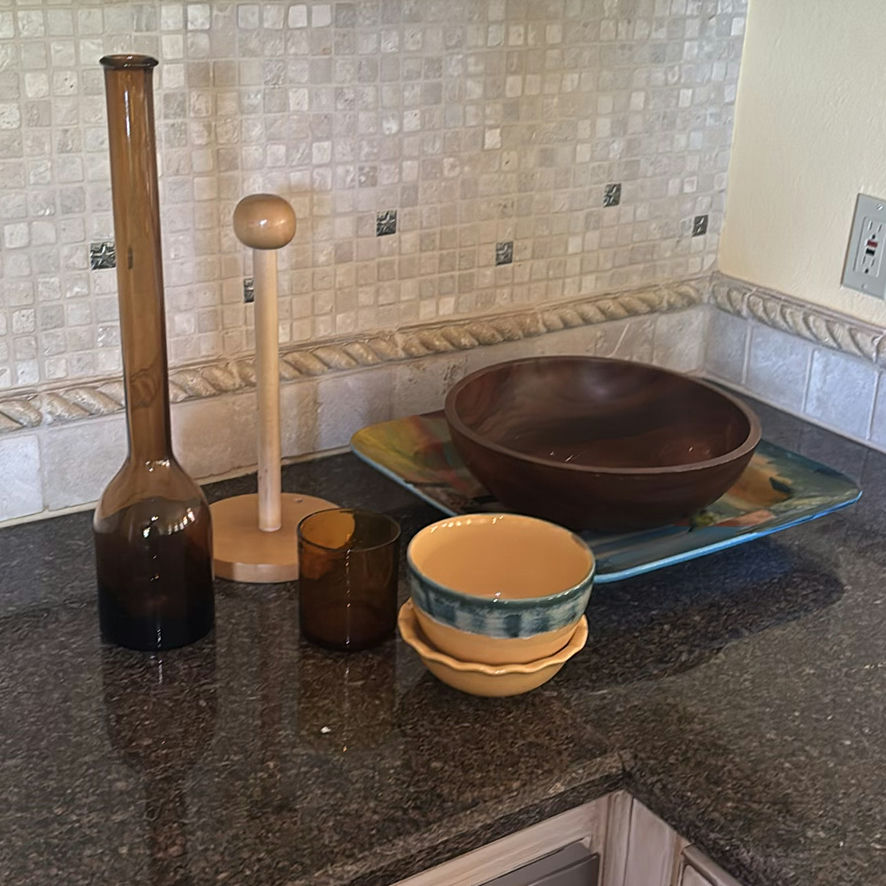 Wooden Bowl, Ceramic Bowls, Glass Vase, Paper Towel Holder, and Glass Candle Holder - image 1 of 8