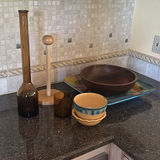 Wooden Bowl, Ceramic Bowls, Glass Vase, Paper Towel Holder, and Glass Candle Holder - thumbnail 1 of 8