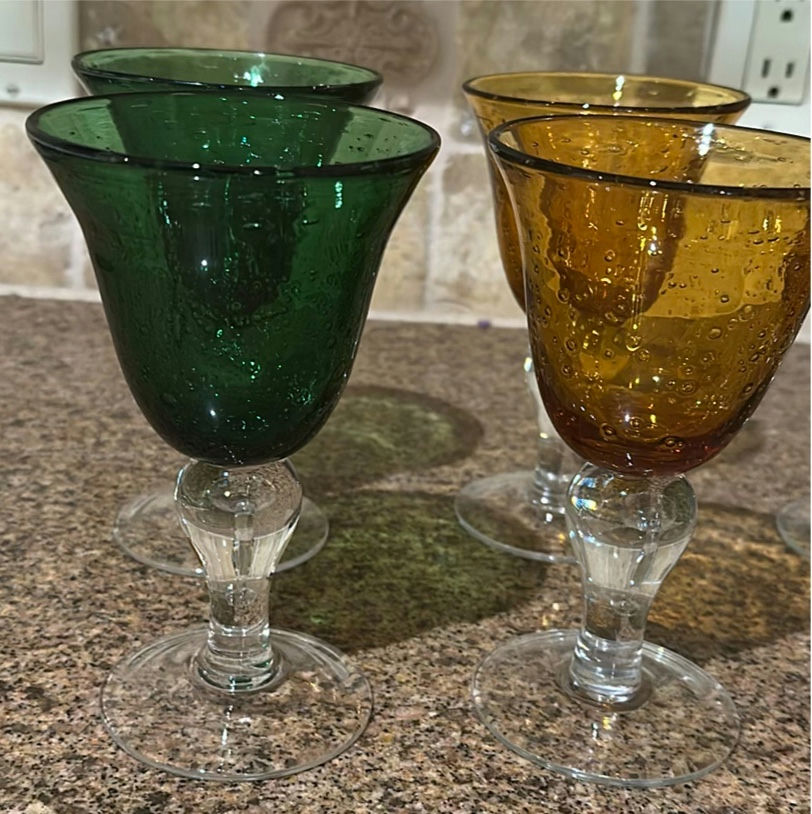 Set of Six Colored Stemmed Glass Goblets - image 3 of 7