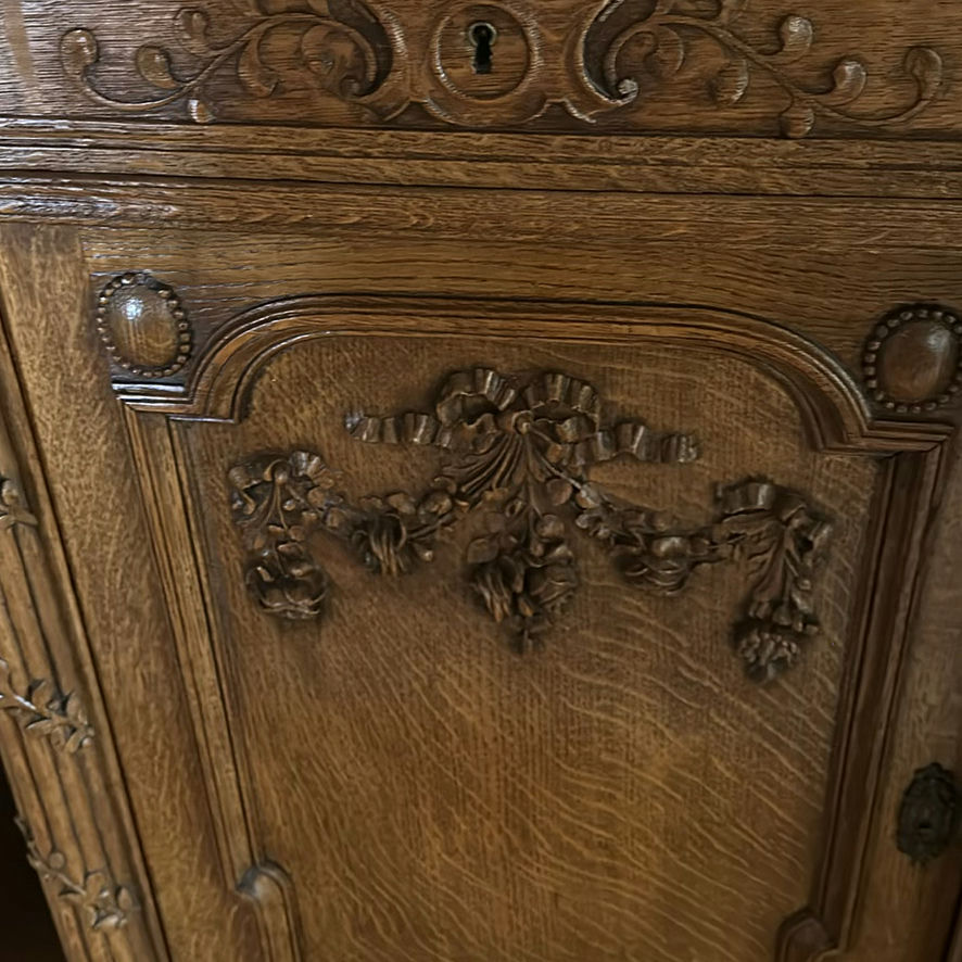 Ornate Wooden Sideboard Cabinet with Marble Top - image 4 of 10