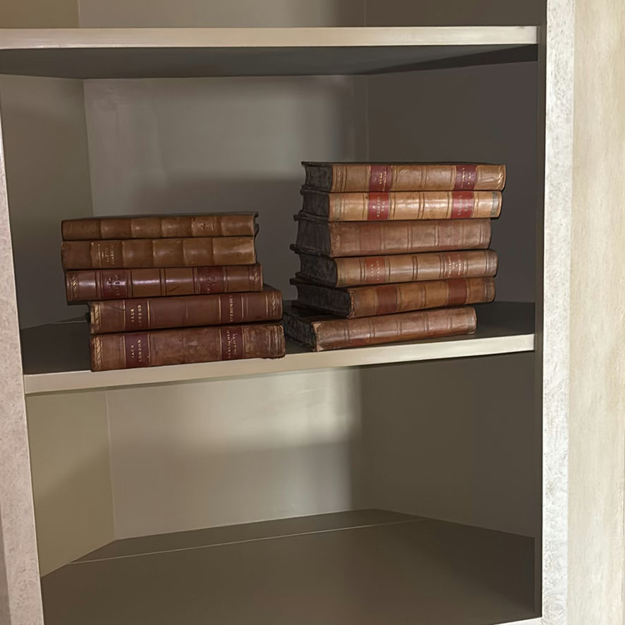 Decorative Leather-Bound Books and Framed Wall Mirror - image 1 of 6