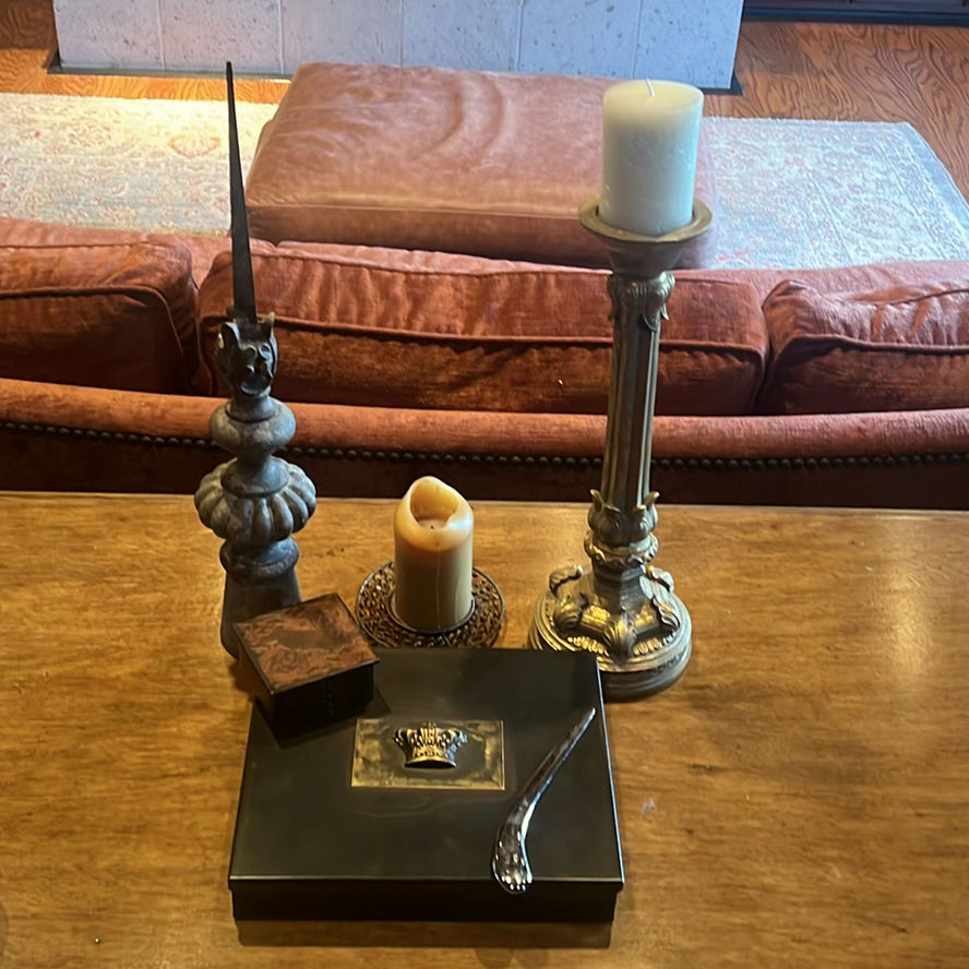 Decorative Candlesticks, Leather Box, Tray, and Metal Letter Opener - image 1 of 11