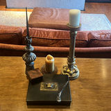 Decorative Candlesticks, Leather Box, Tray, and Metal Letter Opener - thumbnail 1 of 11