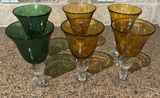 Set of Six Colored Stemmed Glass Goblets - thumbnail 1 of 7