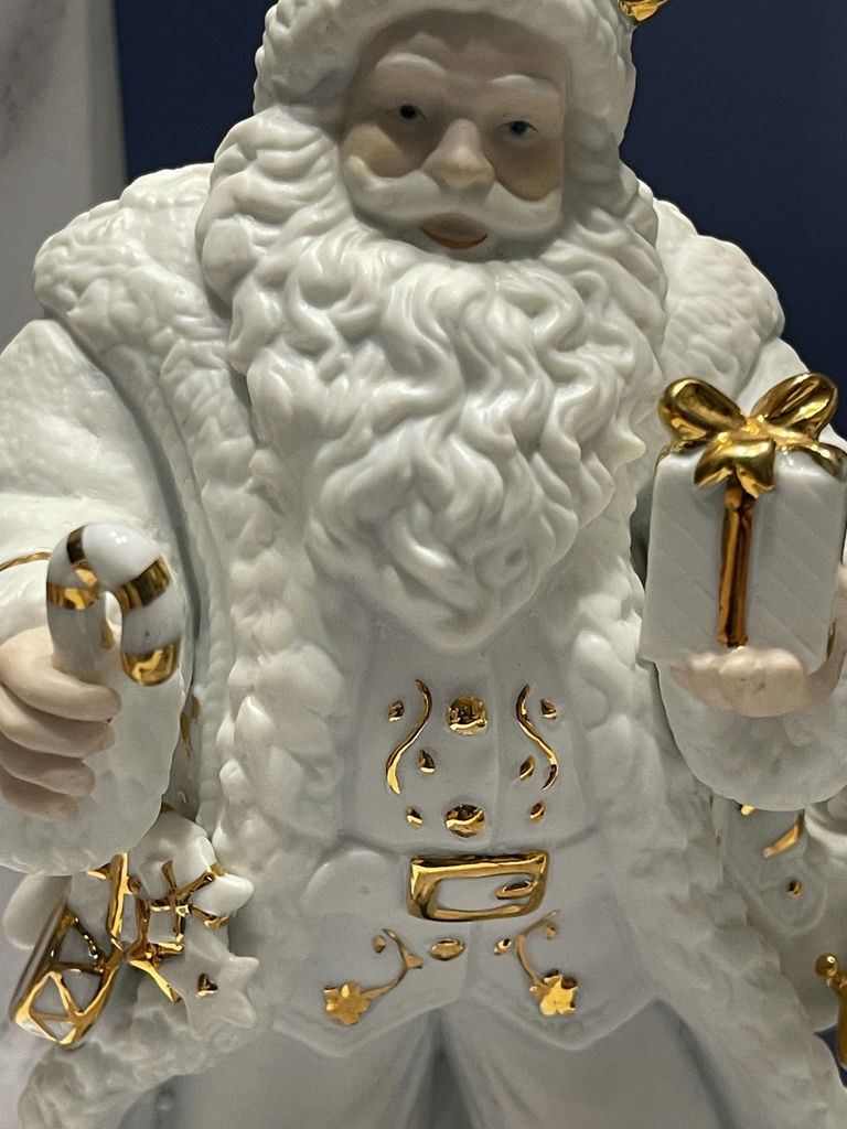 White and Gold Santa Figurine with Fireplace and Armchair Decor Set - image 3 of 13