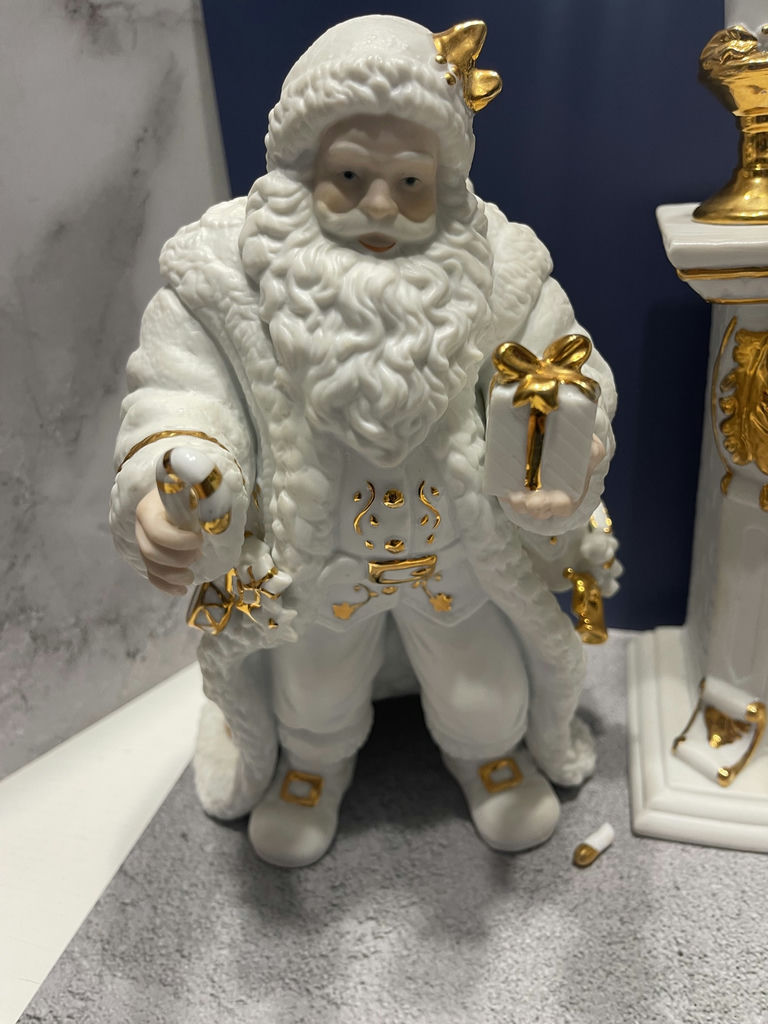 White and Gold Santa Figurine with Fireplace and Armchair Decor Set - image 2 of 13