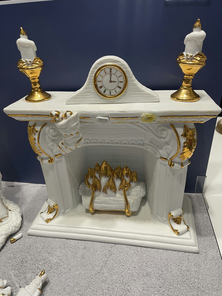 White and Gold Santa Figurine with Fireplace and Armchair Decor Set - image 11 of 13