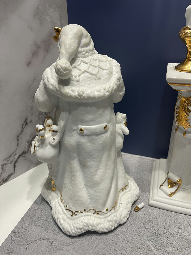 White and Gold Santa Figurine with Fireplace and Armchair Decor Set - image 5 of 13