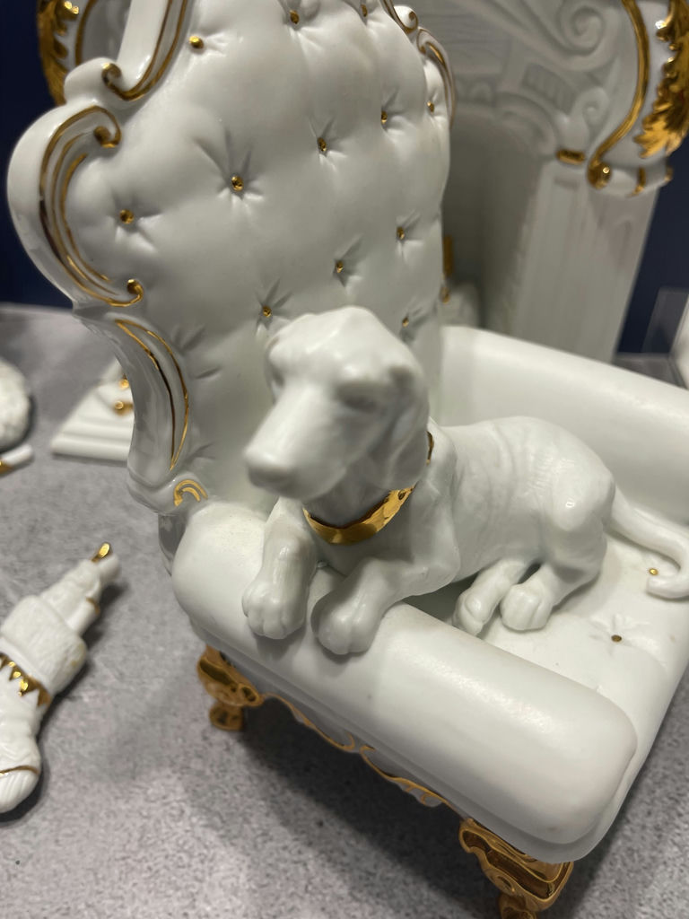 White and Gold Santa Figurine with Fireplace and Armchair Decor Set - image 9 of 13