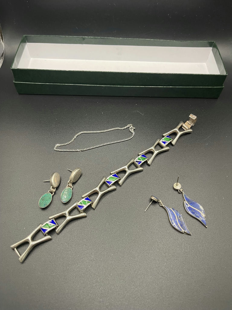 Silver Jewelry Bracelet And Earrings - image 1 of 11
