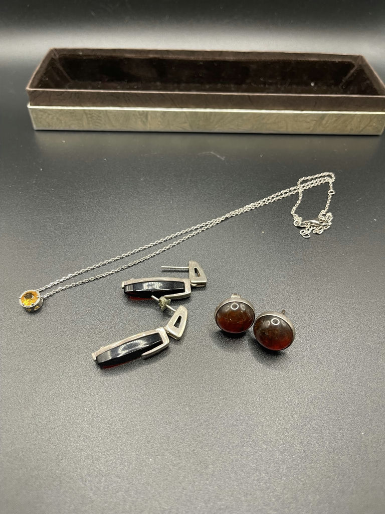 Vintage Sterling Silver Earrings And Necklace - image 1 of 14